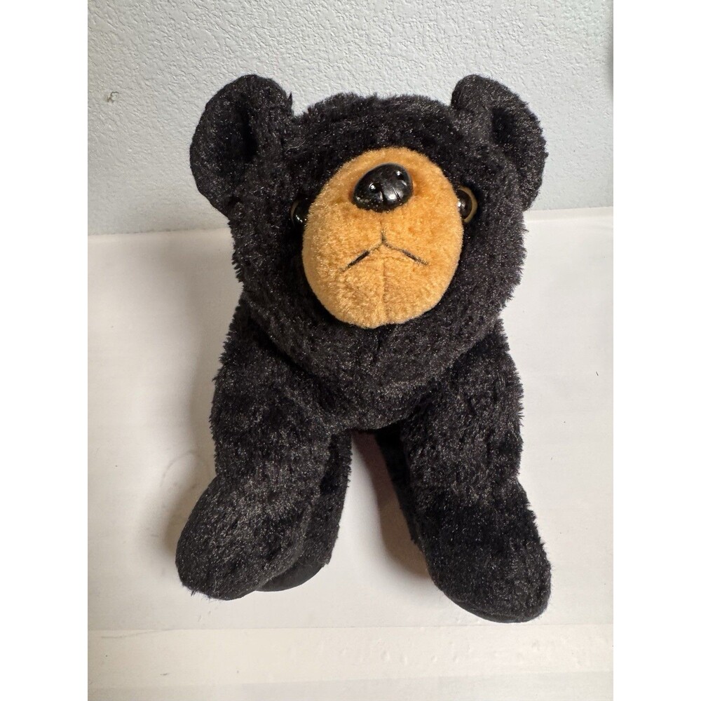 BEARINGTON COLLECTION Black BEAR Tan Snout 17"  Stuffed Plush Soft Shiny Fur